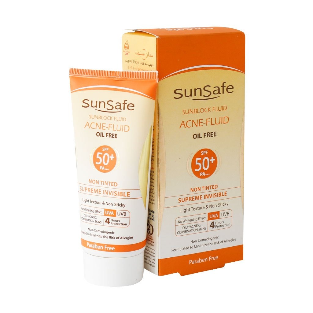 فلوئید ضد آفتاب SPF50 بی رنگ فاقد چربی پوست های چرب و مستعد آکنه سان سیف حجم 50 میل