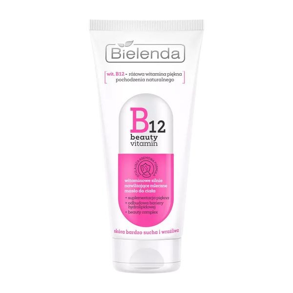 شیر کره بدن مرطوب کننده b12 ویتامین بیوتی B12 beauty vitamin highly moisturizing milky body butter with vitamins bielenda برند بی یلندا